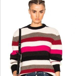 IRO Solal‎ Chunky Knit Striped Crewneck Sweater Black/Pink/White Alpaca Blend XS